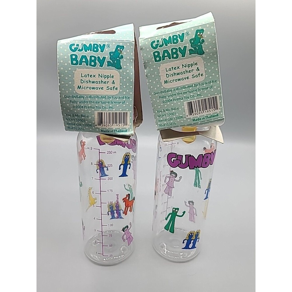 Gumby Baby Bottles Lot Of 4 8 Oz Latex Nipple 2004 Prema Toy - Picture 4 of 10